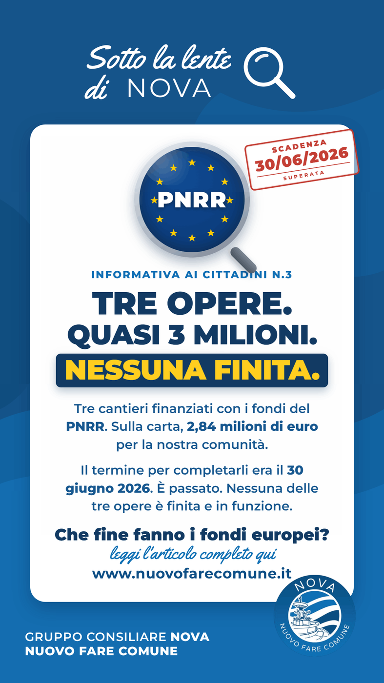 PNRR: tre opere da 2,8 milioni, nessuna finita nei termini